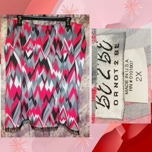 Be 2 Be Or Not 2 Be Wine/Gray/Multicolor Chevron Print Knit Skirt w/Beads Sz 2X